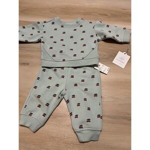 Cloud Island Kids Holiday Christmas 2 Piece Sweat Set Red Truck Tree Size 0-3 Mo